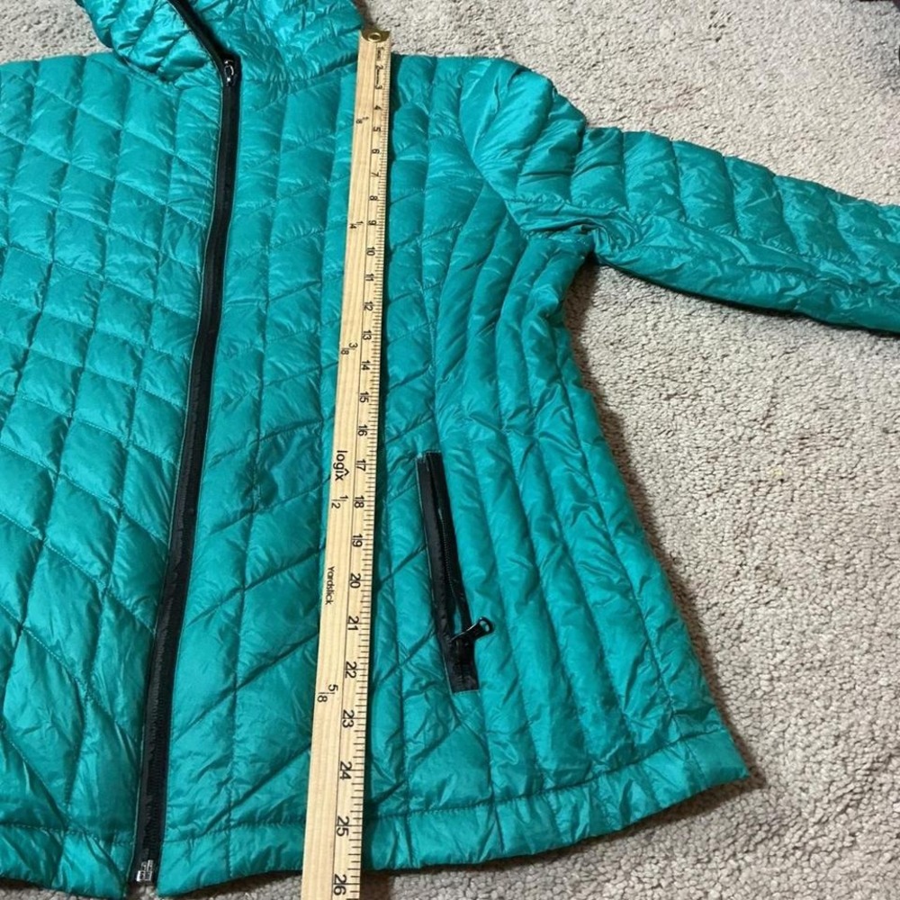 Turquoise Quilted Hooded Puffer Jacket Zip Front Lightweight Casual Outerwear - Picture 6 of 8